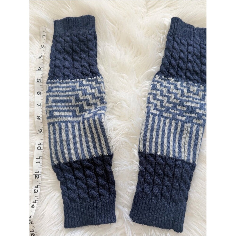 Navy and Light Gray Knit Cable Leg Warmers